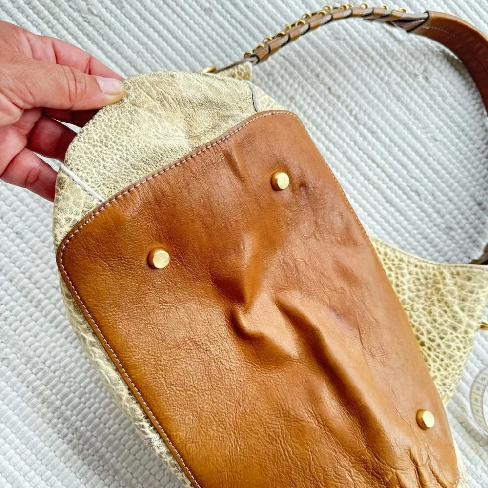 Olivia Harris Joy Gryson Leather Hobo Cream Gold Exotic Bag OS